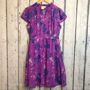 Purple Floral Chiffon A-Line Midi Dress Medium cottagecore romantic fairy boho